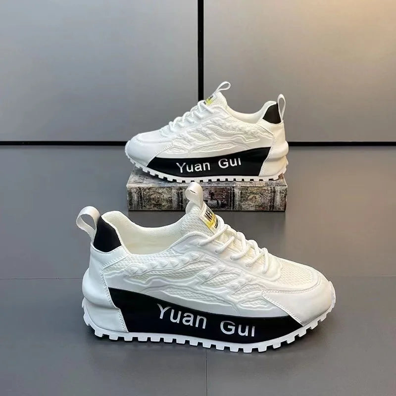Color Block Chunky Sneakers Men Running Shoes Fashion Casual Breathable Leather Mesh Increased Thick Platform Designer Shoes