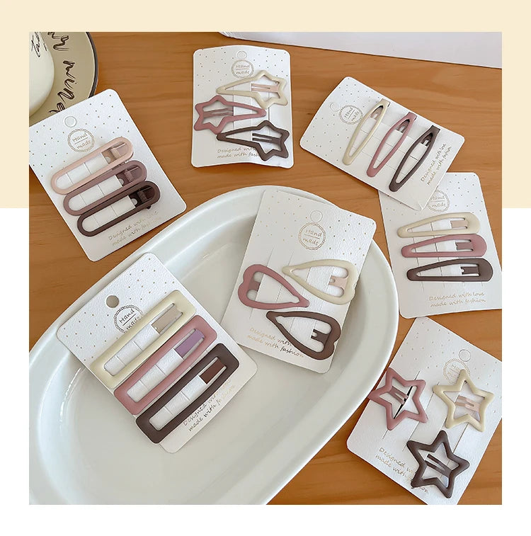 3/6 Pcs/Set Women Girls Fashion Coffee Color Geometric Stars Ornament Hair Clips Adult Sweet Hairpins Female Hair Accessories