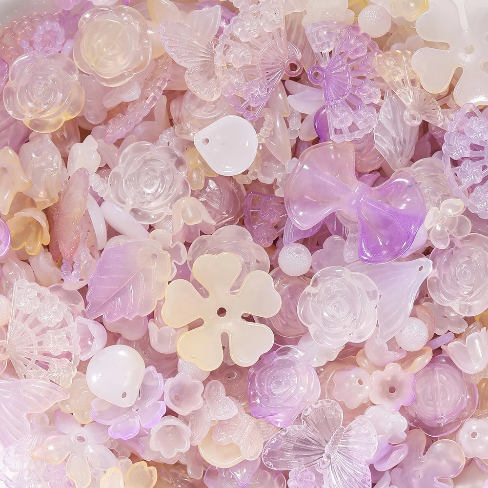 30g Colorful Pearlescent Mixed Butterfly Fan Acrylic Bead Spacer Loose Bead for DIY Necklace Bracelet Jewelry Making Accessories