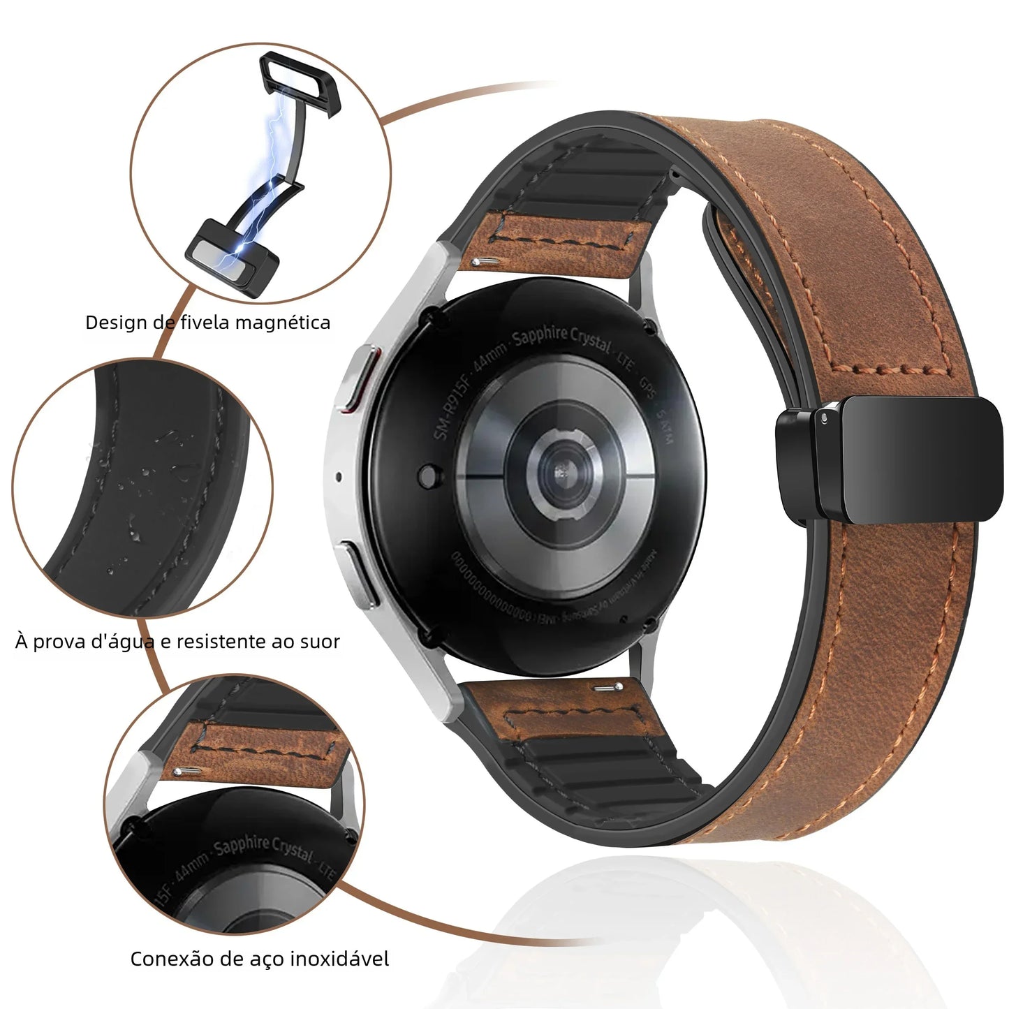 Magnetic leather watch strap, compatible with Huawei/Xiaomi/Samsung, Galaxy Watch 3 45/46mm, women's and men's 22mm watch straps