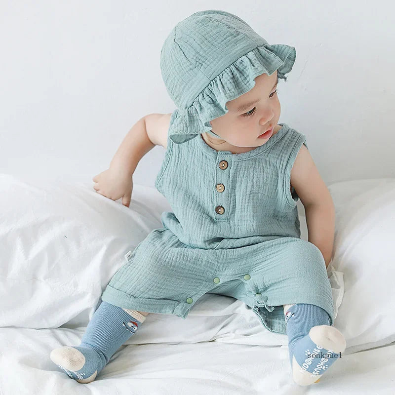 Baby Summer Set Kids Clothing Newborn Infant Romper with Hat Muslin Cotton Baby Boys Girls Jumpsuit Outfits