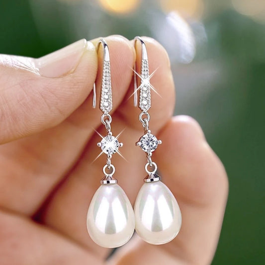 Huitan White Imitation Pearl Dangle Earrings for Women Temperament Bridal Wedding Ear Accessories Anniversary Gift New Jewelry