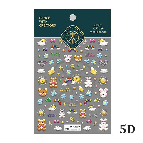 Colored Doodle Violin Music Note Design 5D Embossed Reliefs Nail Art Stickers Cute 3D Self Adhesive Manicure Decals Wholesale