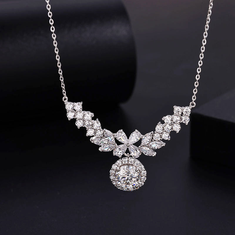 14K Gold Plated 2CT Moissanite Pendant Necklace D Color Sparkling Round Cut Diamond 925 Sterling Silver Wedding Jewely for Women