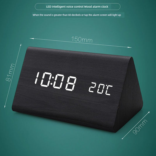 Automatic Timing Wooden Bedside Electronic Clock Led Alarm Clock Desktop L Electronic Student Dormitory Fashion Clock Bedroom Decoration