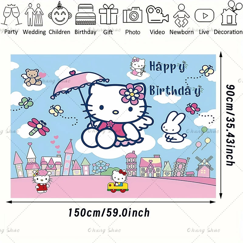 Hello Kitty Theme Birthday Party Decorations Balloon Set Cartoon Cat Aluminum Foil Balloons Girls Favors Baby Shower Supplies
