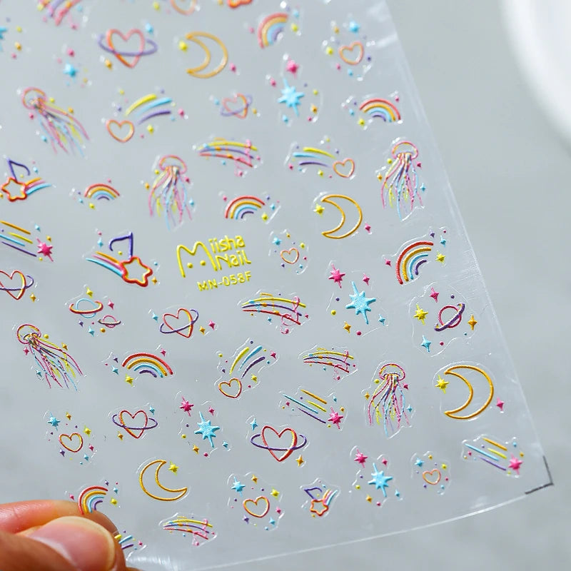 Colored Doodle Violin Music Note Design 5D Embossed Reliefs Nail Art Stickers Cute 3D Self Adhesive Manicure Decals Wholesale