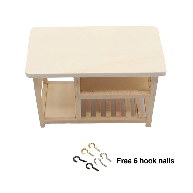 1:12 Dollhouse Miniature Table Dining Table Multi-layer Cooking Storage Table With Hook Up Furniture Kitchen Model Decor Toy