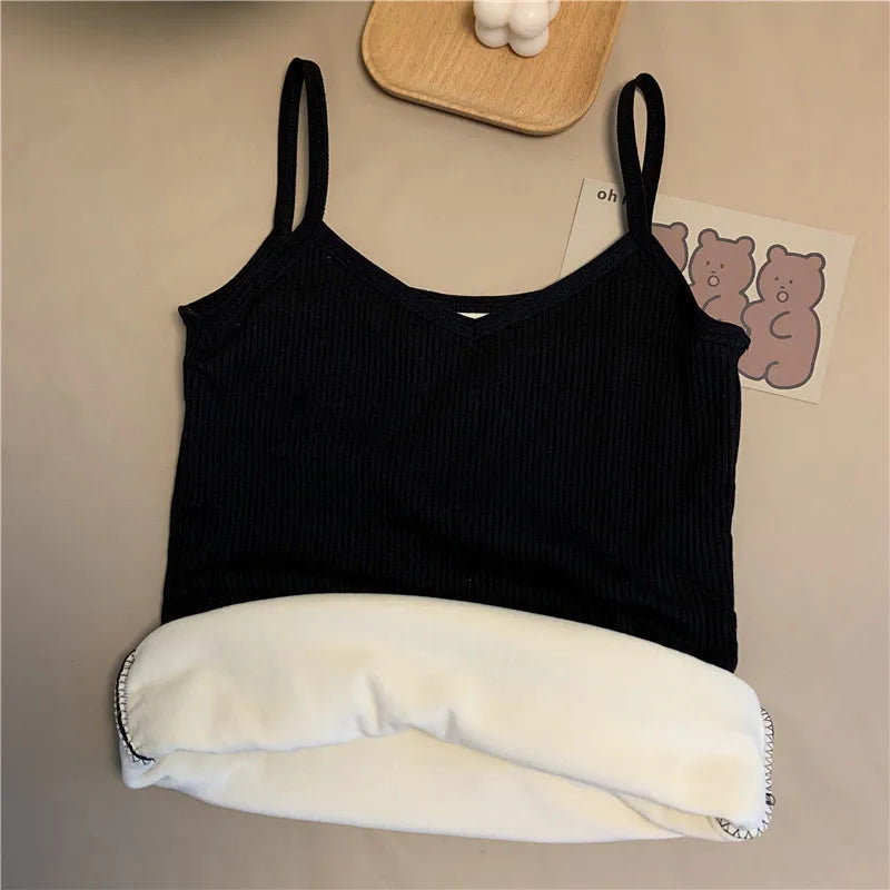 Women Sleeveless Top Thin Velvet Corset Top Winter Warm Fleece Tank Tops Breathable Solid Loose Comfortable Woman T-shirt Female