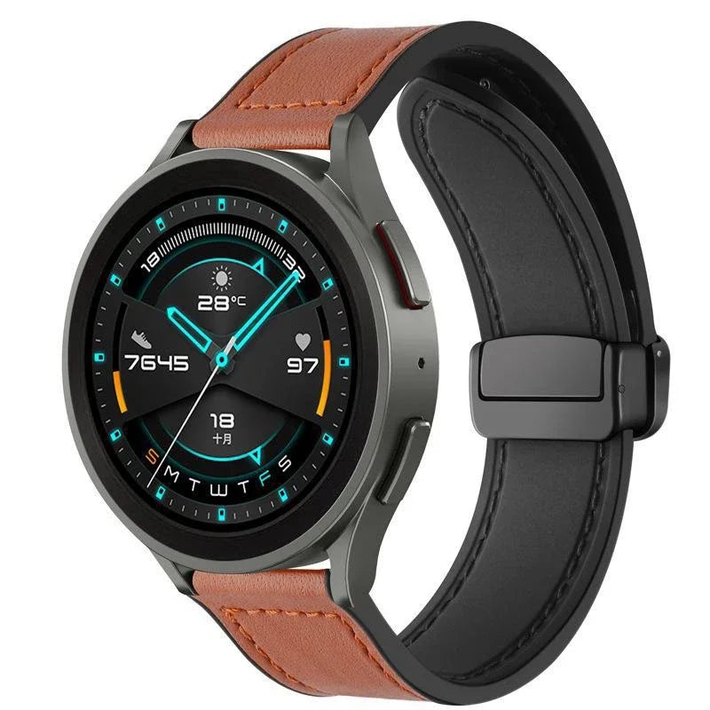 Magnetic leather watch strap, compatible with Huawei/Xiaomi/Samsung, Galaxy Watch 3 45/46mm, women's and men's 22mm watch straps