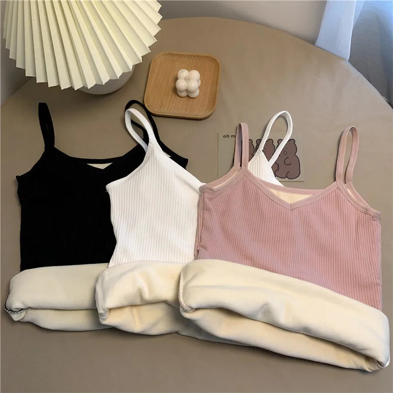 Women Sleeveless Top Thin Velvet Corset Top Winter Warm Fleece Tank Tops Breathable Solid Loose Comfortable Woman T-shirt Female