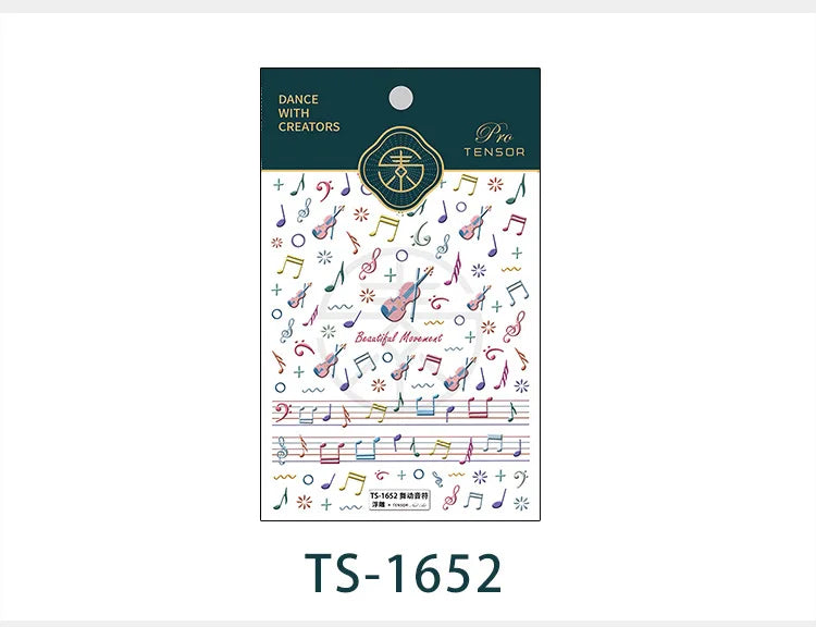 Colored Doodle Violin Music Note Design 5D Embossed Reliefs Nail Art Stickers Cute 3D Self Adhesive Manicure Decals Wholesale