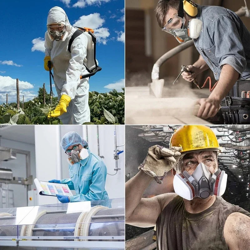 6200 Dust Gas Mask Filters Suit Industrial Half Face Painting Spraying Respirator with Protective Fog-proof Glasses Safety Work